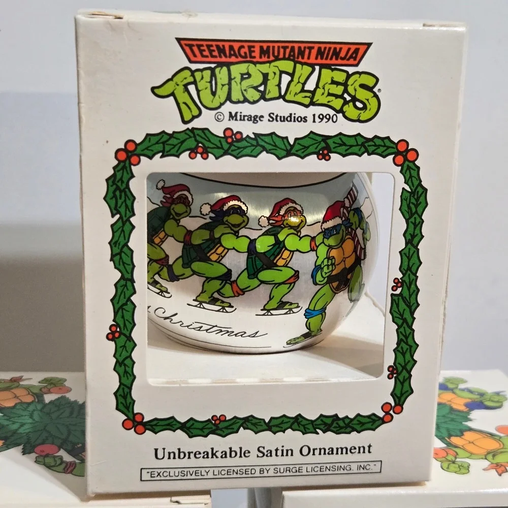 6 Teenage Mutant Ninja Turtles Unbreakable Christmas Ornaments Satin 1990 TMNT